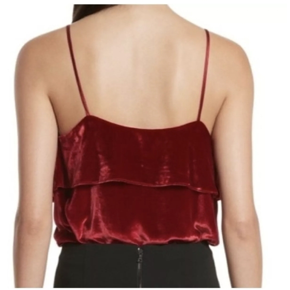 Alice + Olivia Vanessa Sultry Red Velvet Ruffle Sleeveless Camisole Tank Top. - Picture 9 of 15